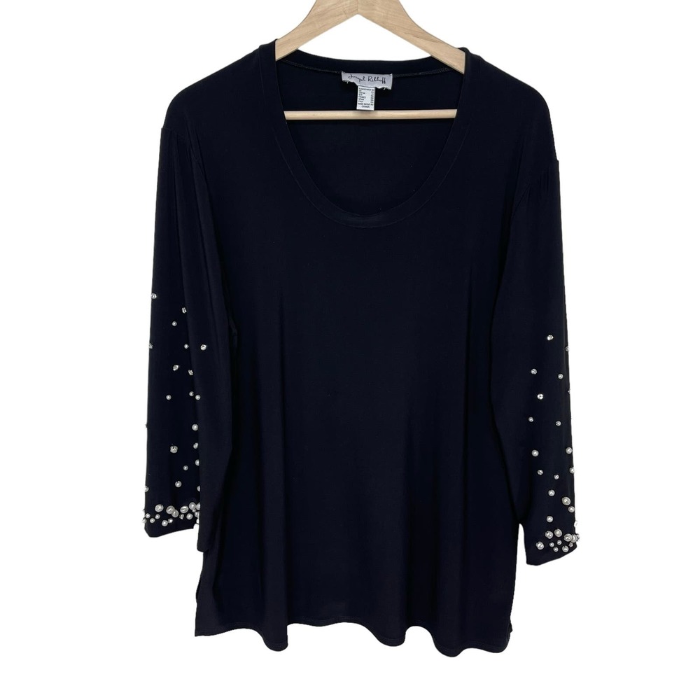 Joseph Ribkoff Embellished Black Women's Blouse Long Sleeve Size 18